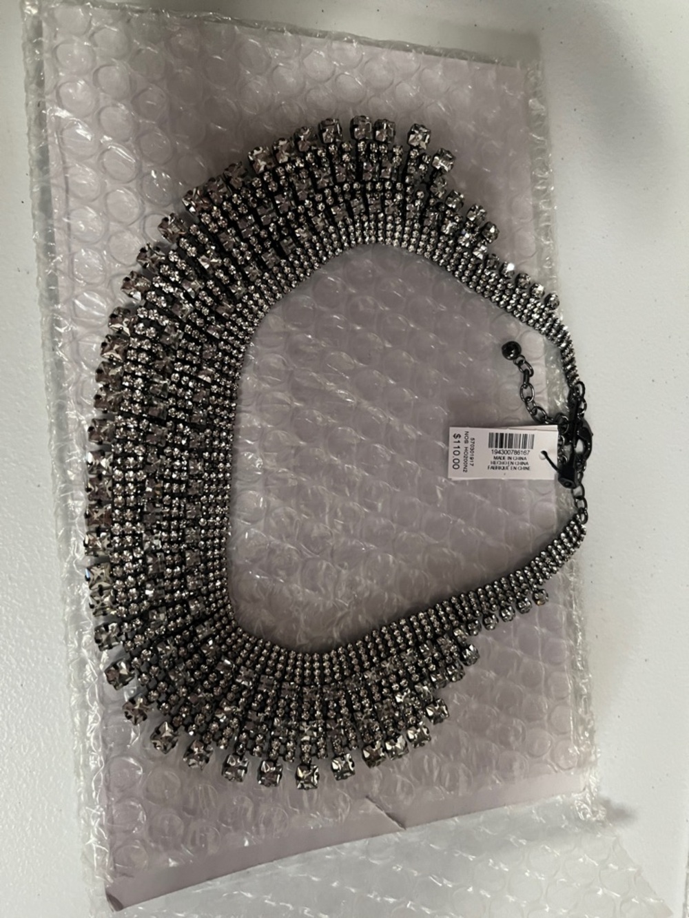 Chico's Gunmetal Multi-Row Crystal Fringe Necklace